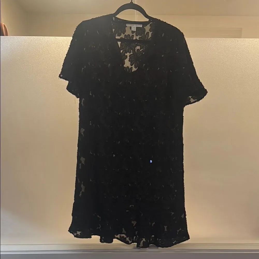 Michael Kohrs Black Sheer Lace Short Sleeve Dress (Slip NOT included)